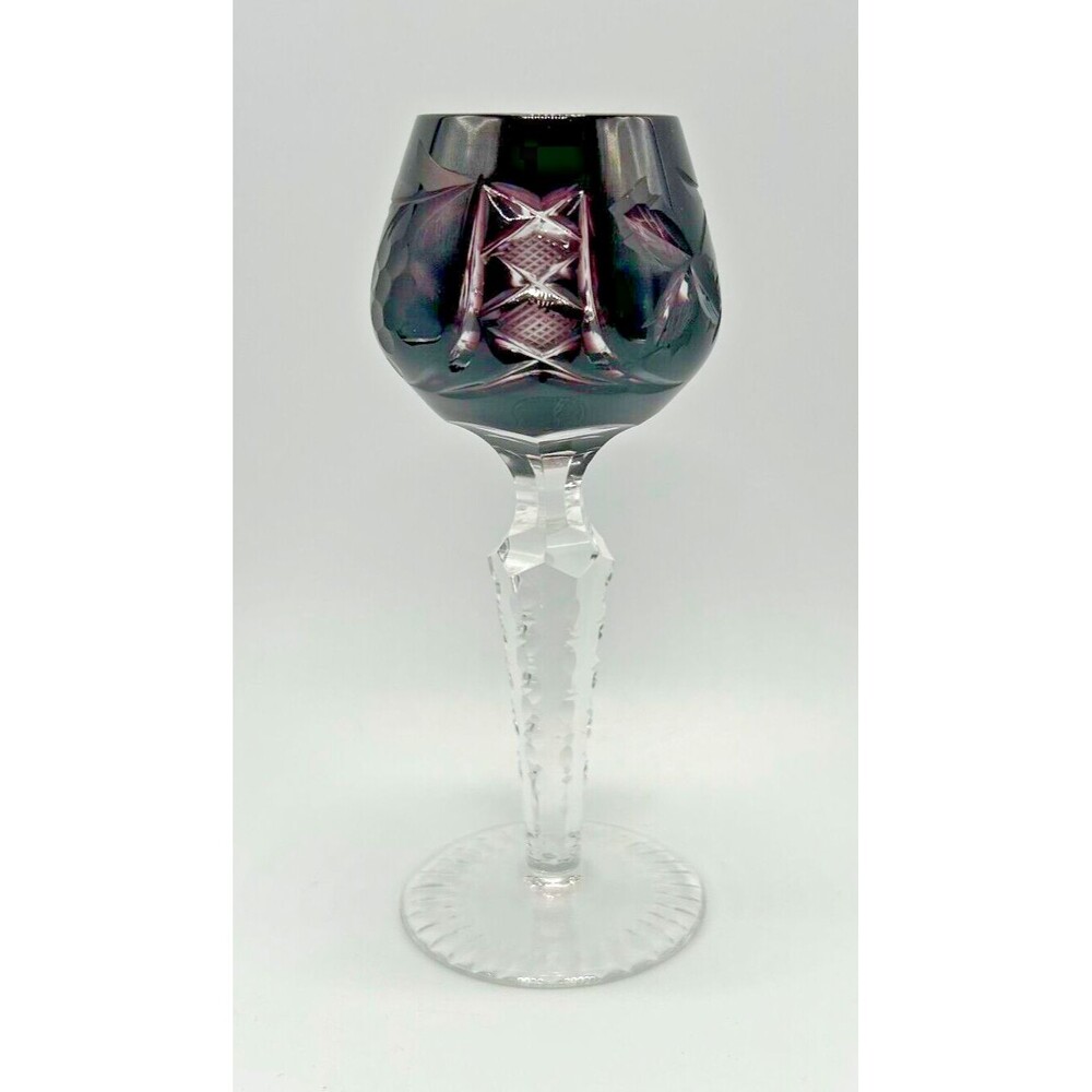 VINTAGE Lausitzer Amethyst Cordial Glass LA16 - Continuous Cut Foot - Crystal